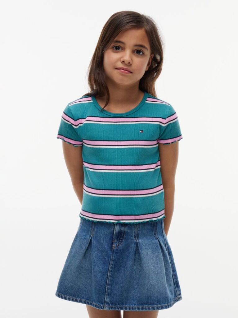 Multi Essential Extra Slim Ribbed Short Sleeve Top  Girls
