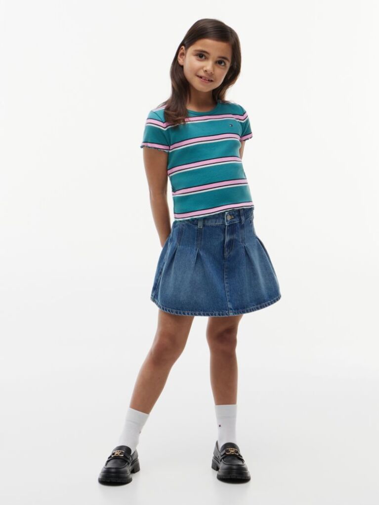 Multi Essential Extra Slim Ribbed Short Sleeve Top  Girls