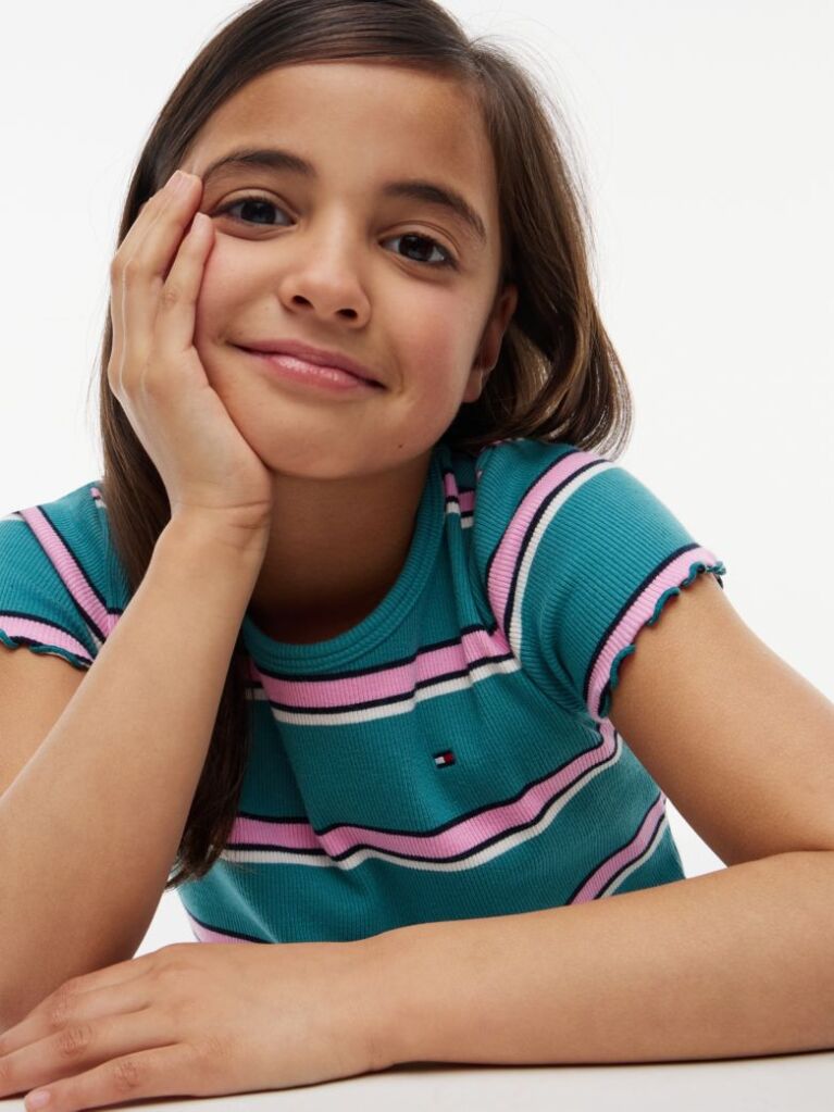 Multi Essential Extra Slim Ribbed Short Sleeve Top  Girls