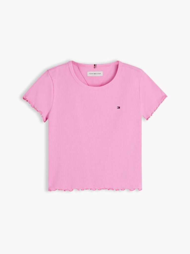 Pink Essential Extra Slim Ribbed Short Sleeve Top  Girls