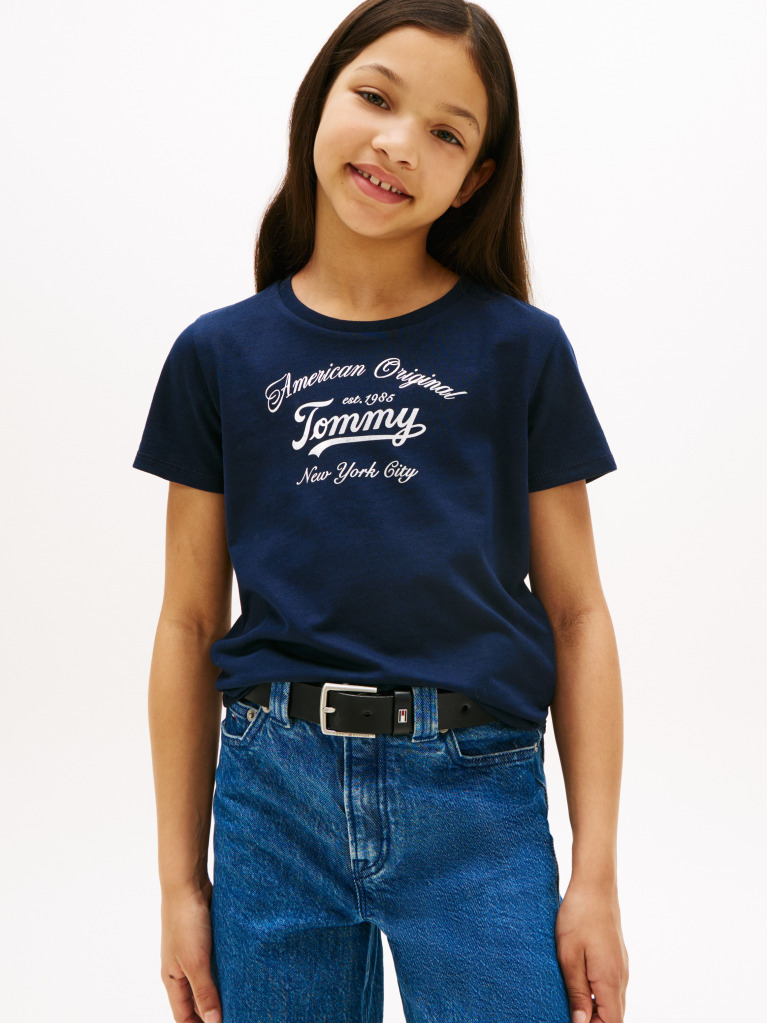 Blue Tricou Slim Cu Logo Metalic  Fete