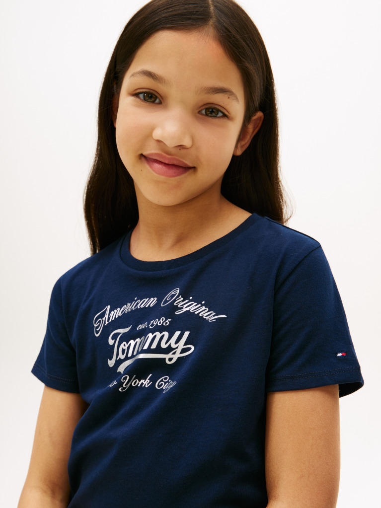 Blue Tricou Slim Cu Logo Metalic  Fete