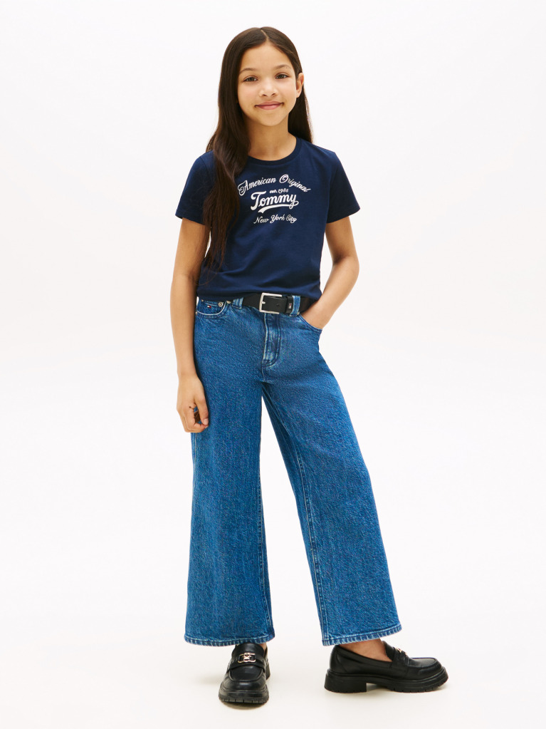 Blue Tricou Slim Cu Logo Metalic  Fete