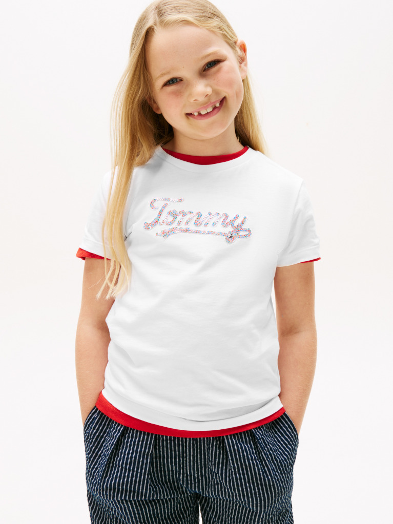 Alb Tricou Cu Maneca Scurta Si Tommy Script Cu Paiete  Fete