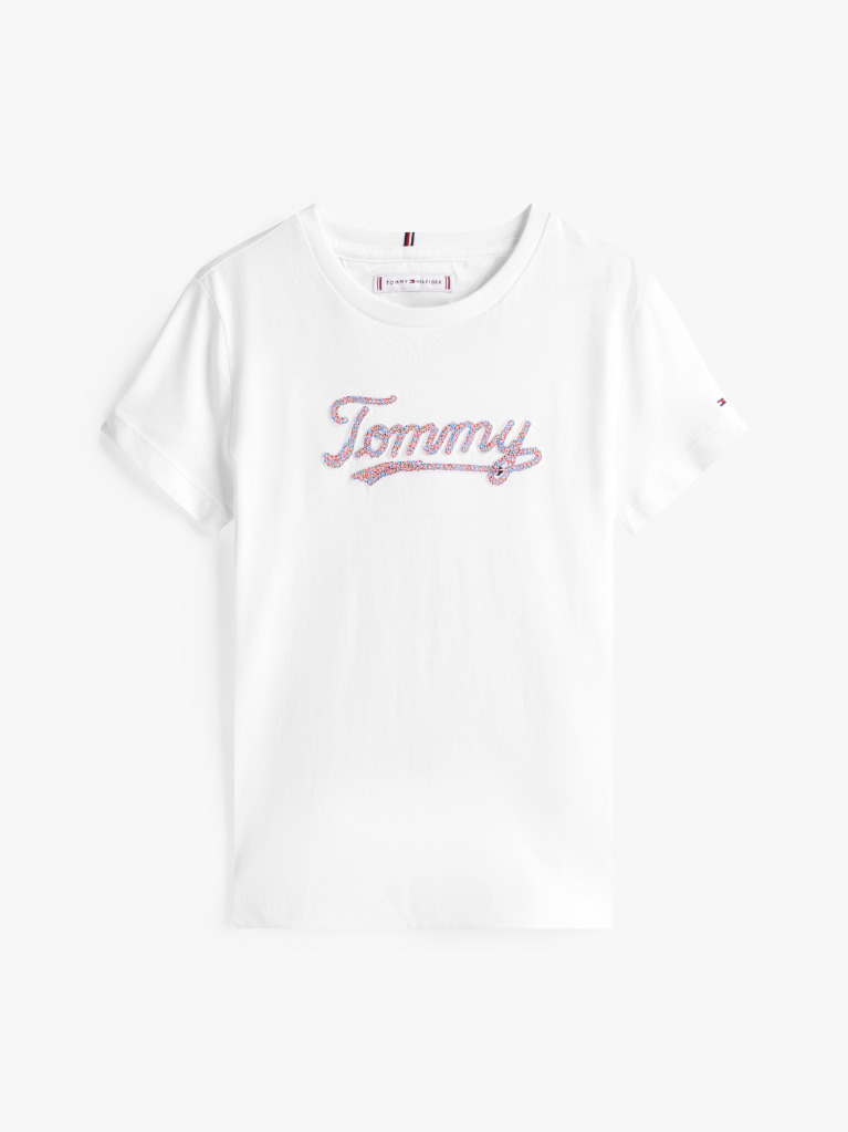 Alb Tricou Cu Maneca Scurta Si Tommy Script Cu Paiete  Fete