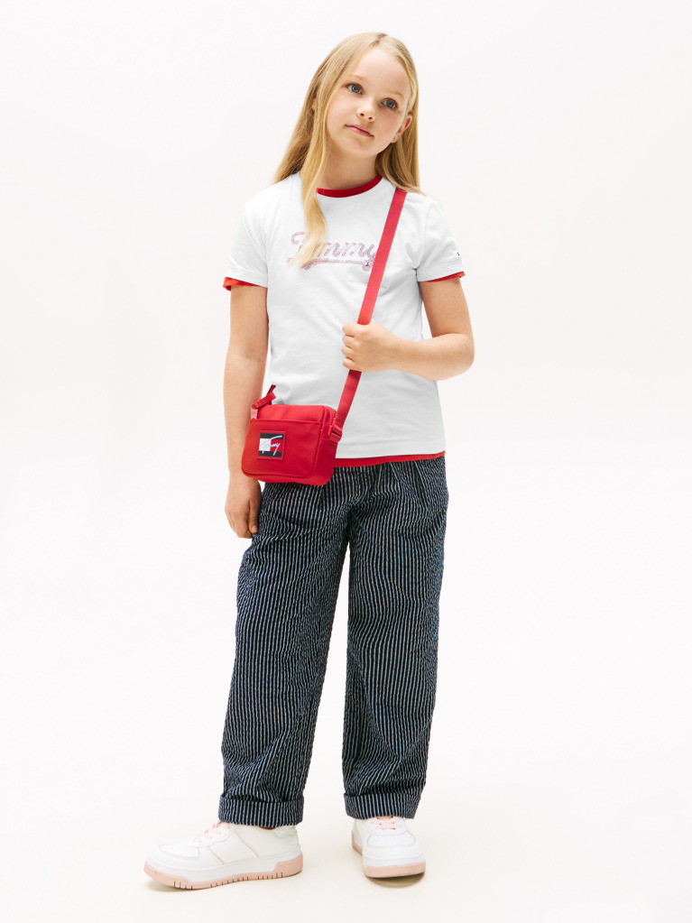 Alb Tricou Cu Maneca Scurta Si Tommy Script Cu Paiete  Fete