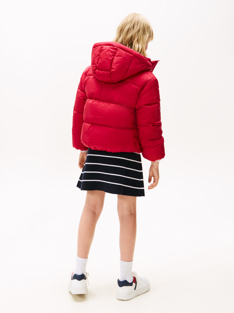 Red Shiny Relaxed Hooded Puffer Jacket  Girls