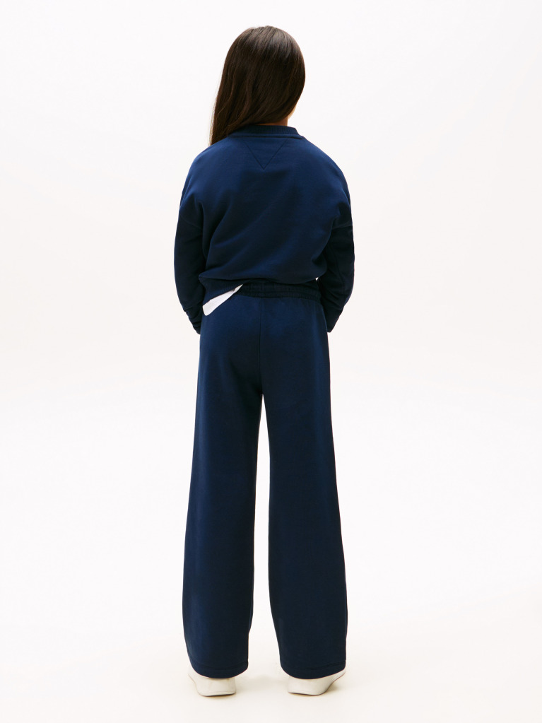 Blue Pantaloni Jogger Varsity Cu Croiala Larga Si Logo  Fete