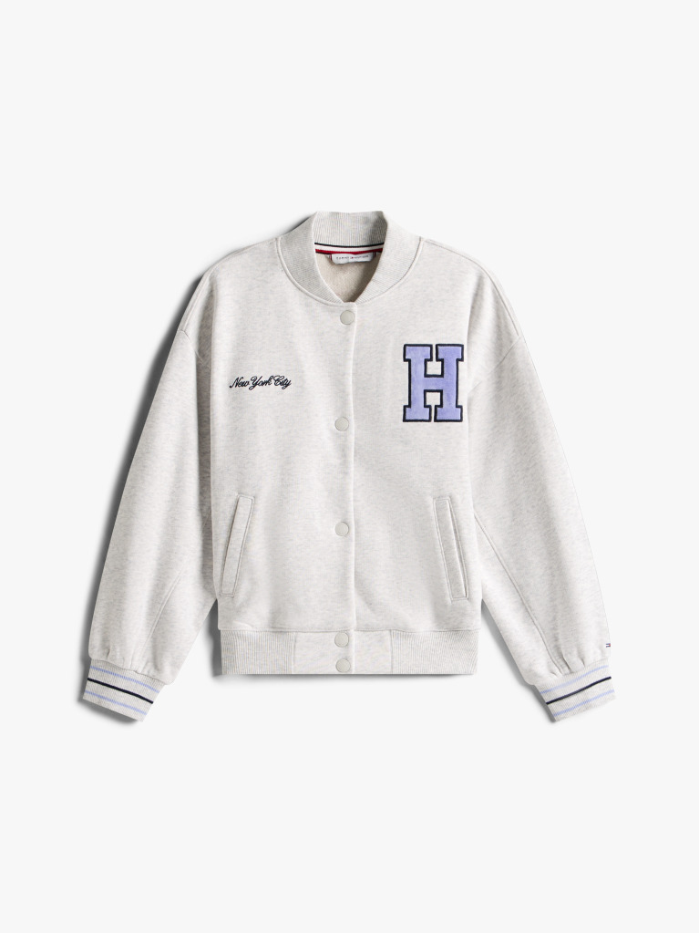 Grey Varsity Back Logo Oversized Bomber Jacket  Girls