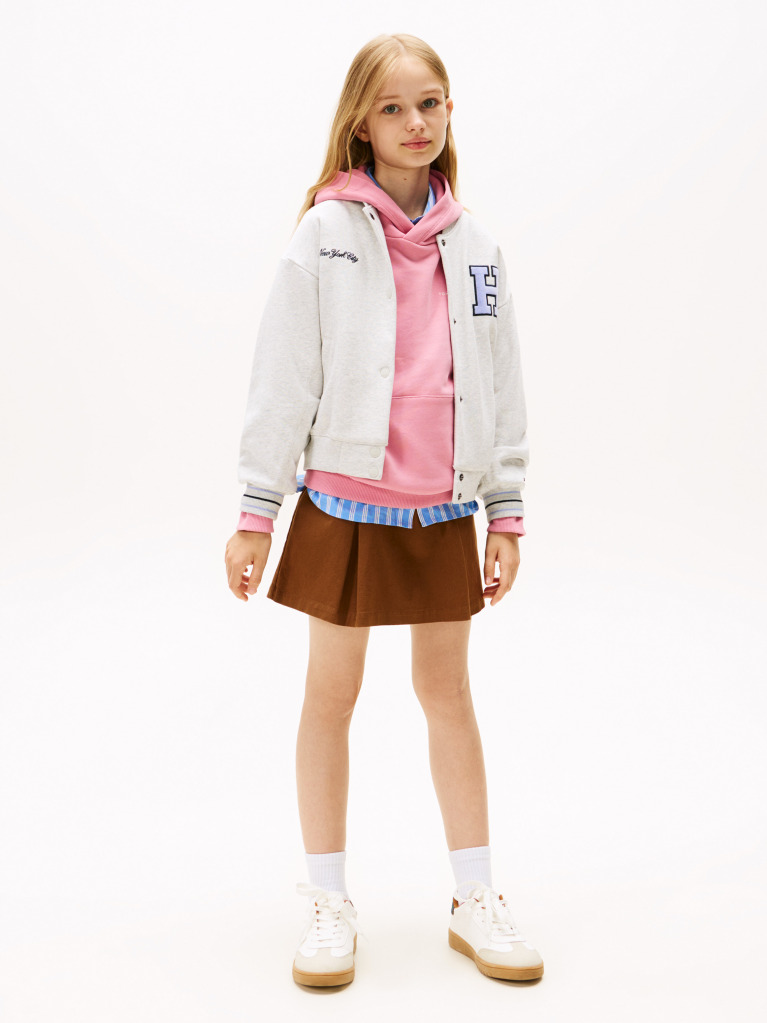 Grey Varsity Back Logo Oversized Bomber Jacket  Girls