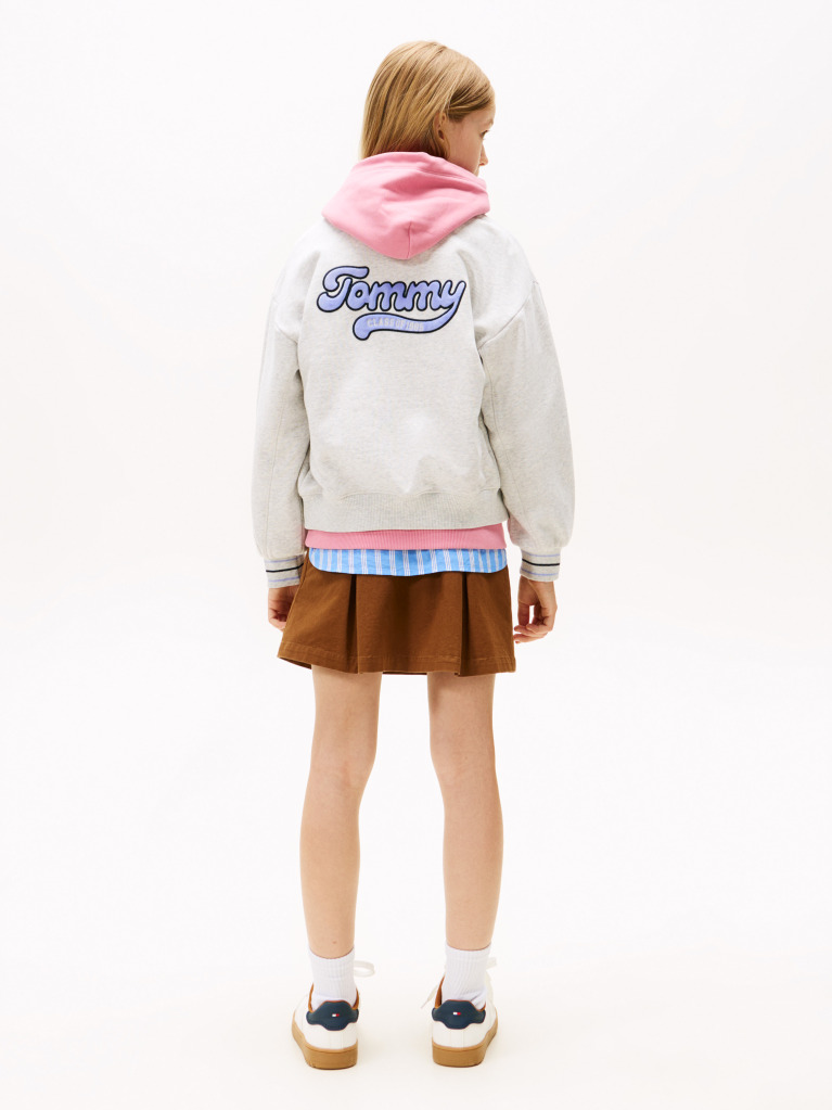 Grey Varsity Back Logo Oversized Bomber Jacket  Girls