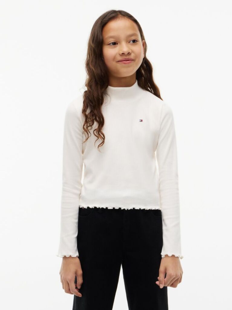 White Ribbed Extra Slim Mock Neck Top  Girls