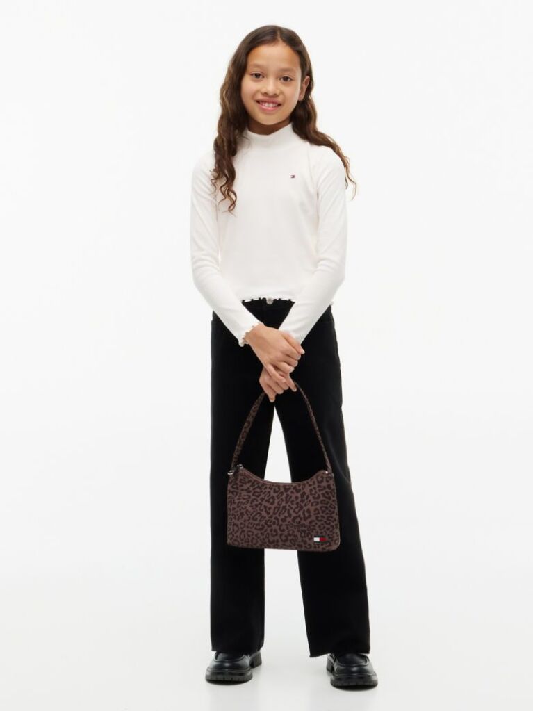 White Ribbed Extra Slim Mock Neck Top  Girls