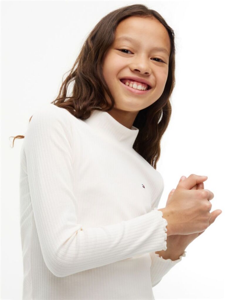 White Ribbed Extra Slim Mock Neck Top  Girls