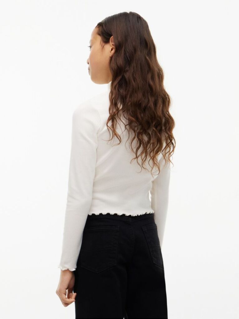 White Ribbed Extra Slim Mock Neck Top  Girls
