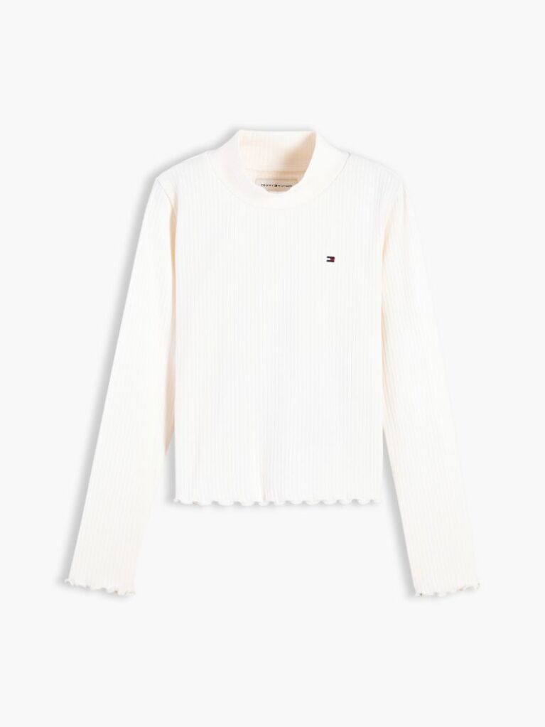 White Ribbed Extra Slim Mock Neck Top  Girls