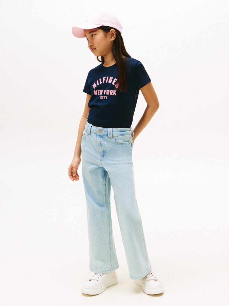 Blue Tricou Cu Logo NYC Curve Si Glitter  Fete