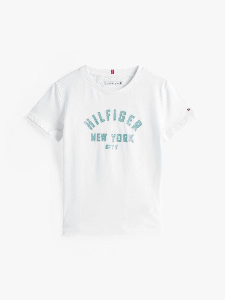 Alb Tricou Cu Logo NYC Curve Si Glitter  Fete