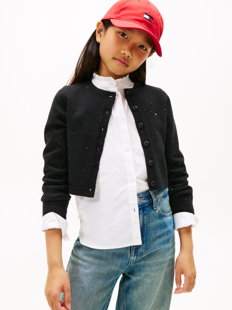 Negru Cardigan Slim Din Tricotaj  Fete