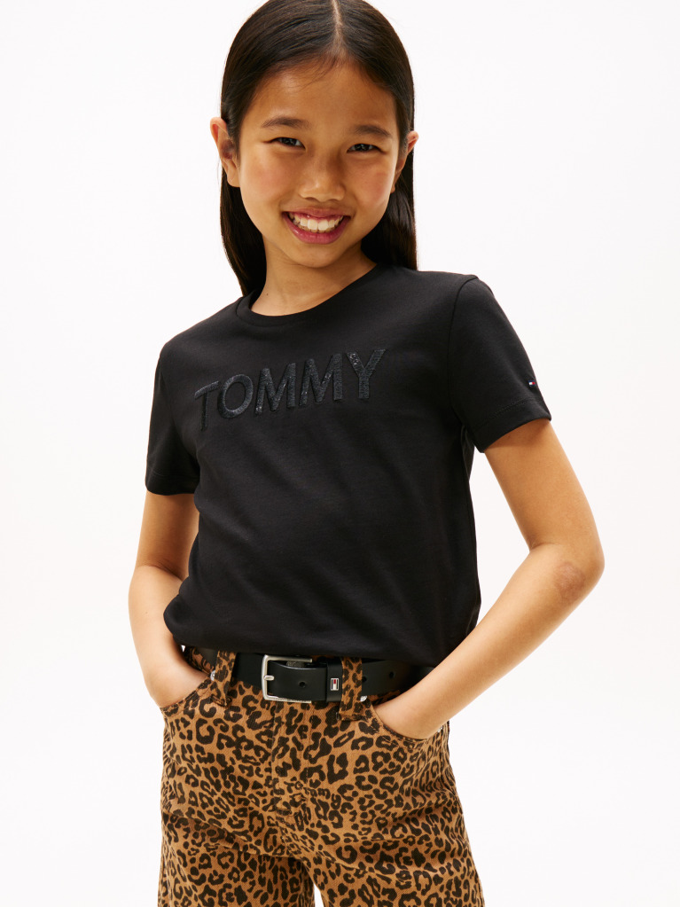 Negru Tommy Sequins Tricou Cu Maneci Scurte  Fete