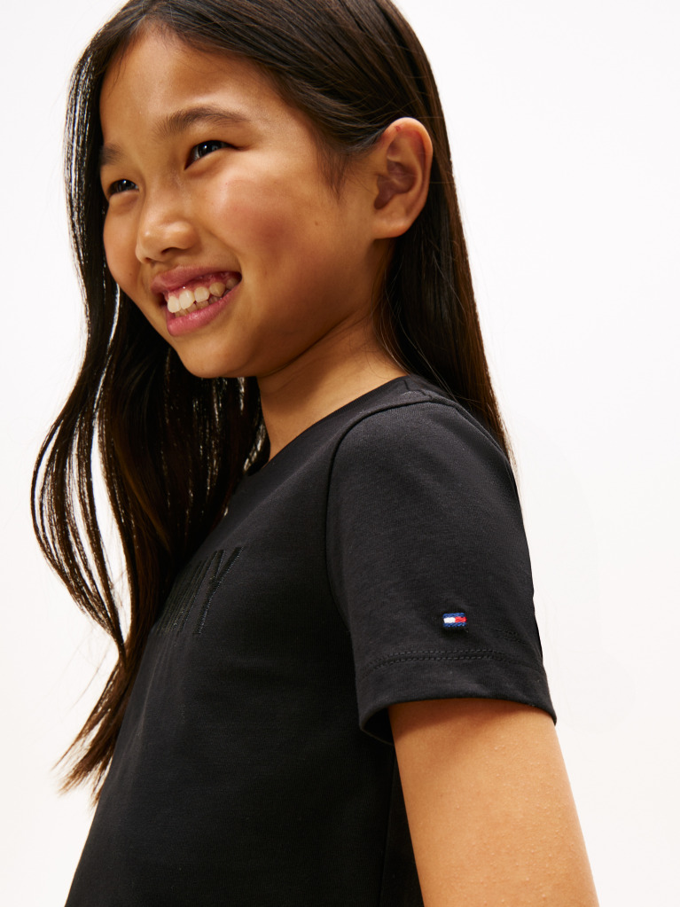 Negru Tommy Sequins Tricou Cu Maneci Scurte  Fete