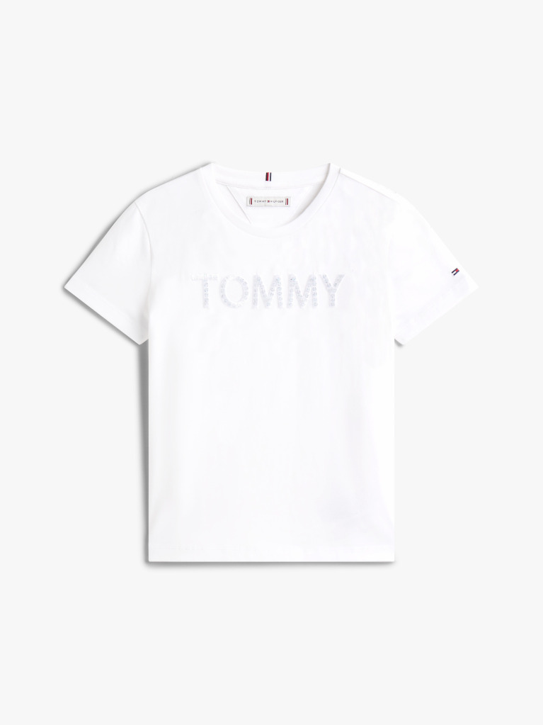 Alb Tommy Sequins Tricou Cu Maneci Scurte  Fete