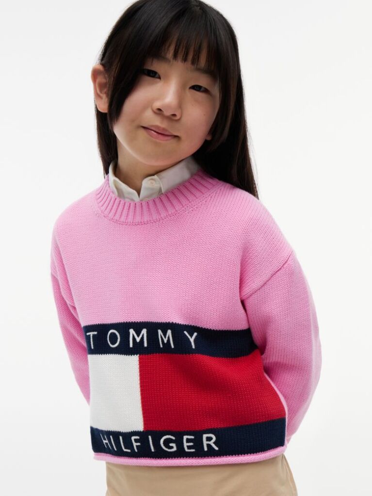 Pink Heritage Flag Rib-Knit Relaxed Jumper  Girls