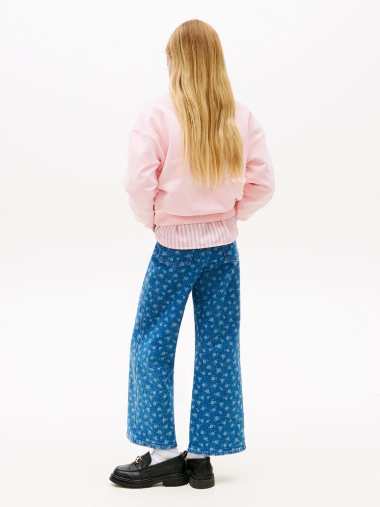 Pink Hoodie with Round Collar and Flock Logo  Girls
