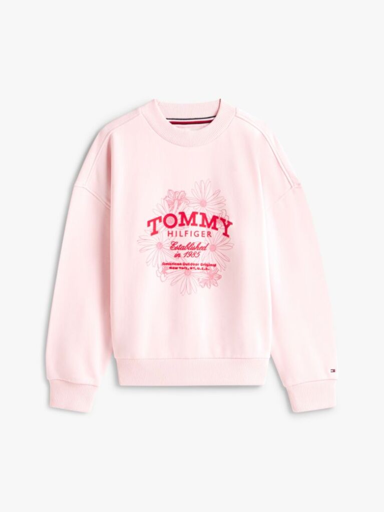Pink Hoodie with Round Collar and Flock Logo  Girls