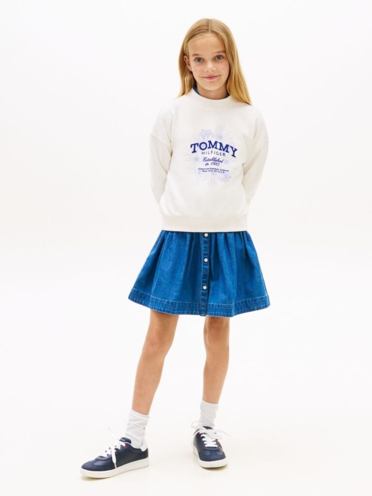 White Hoodie with Round Collar and Flock Logo  Girls
