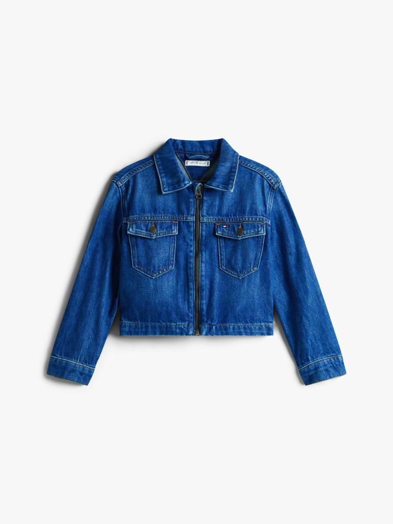 Blue Jacheta Din Denim Cu Fermoar Zip-Thru  Fete