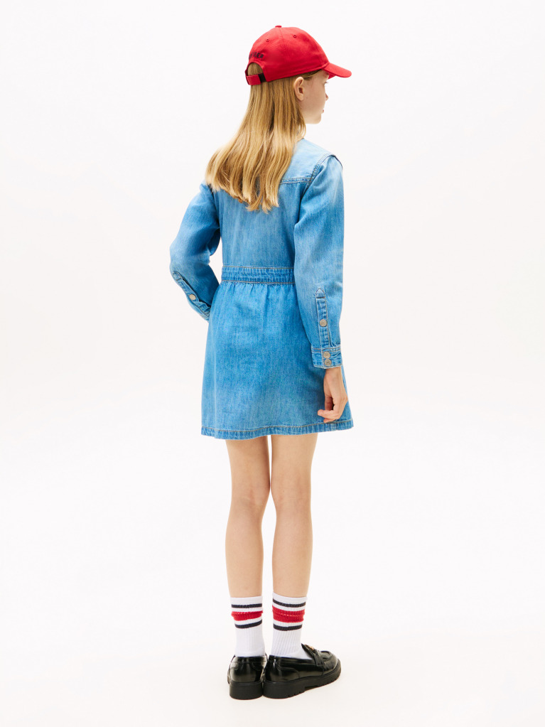 Blue Rochie Din Denim Cu Maneci Lungi  Fete
