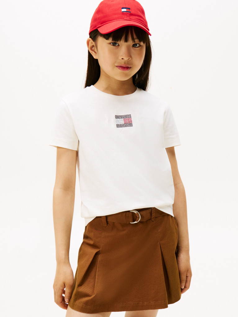 Beige Diamanté Flag Jersey T-Shirt  Girls