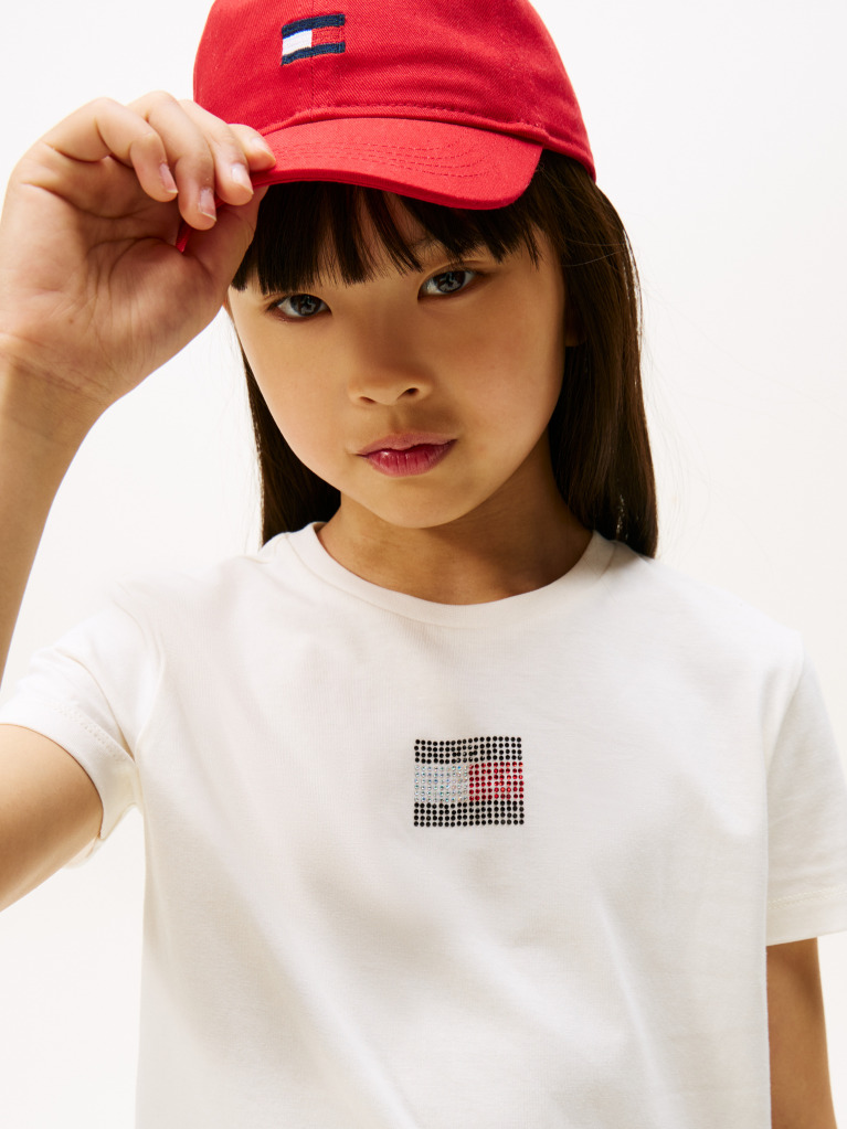 Beige Diamanté Flag Jersey T-Shirt  Girls