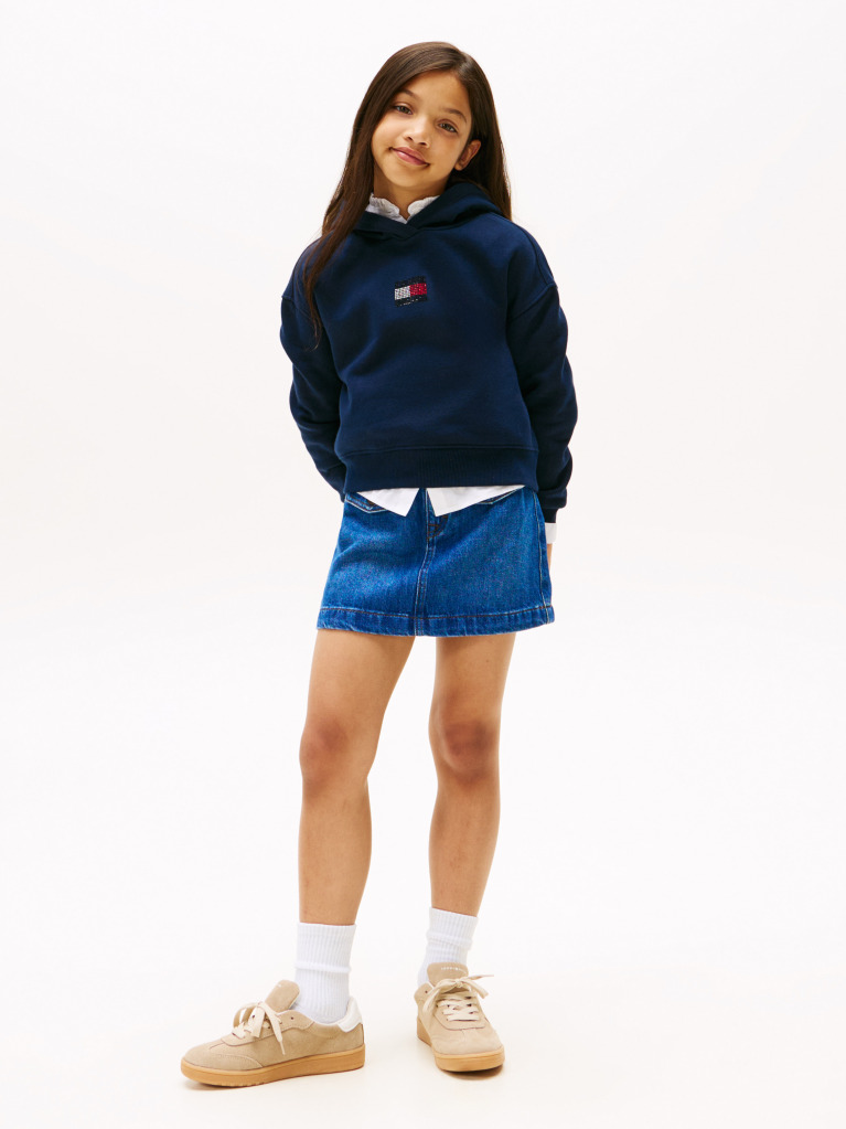 Blue Hanorac Relaxat Din Fleece Cu Emblema Diamanté Flag  Fete
