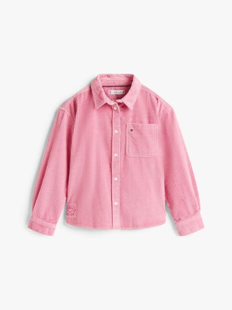Roz Camasa Overshirt Relaxata Din Catifea Cu Patch Cu Logo  Fete