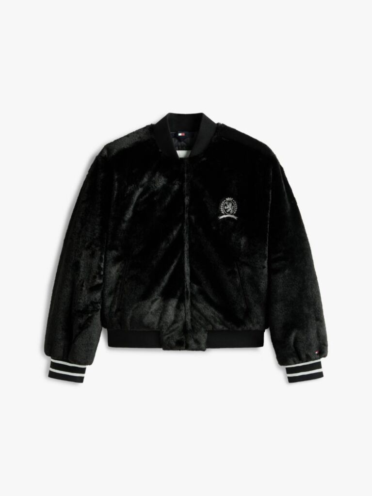 Black Faux Fur Relaxed Bomber Jacket  Girls