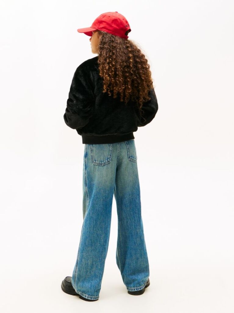 Black Faux Fur Relaxed Bomber Jacket  Girls