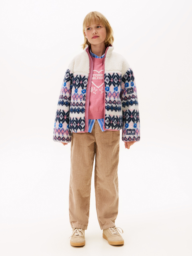 Beige Fairisle Teddy Jacket  Girls