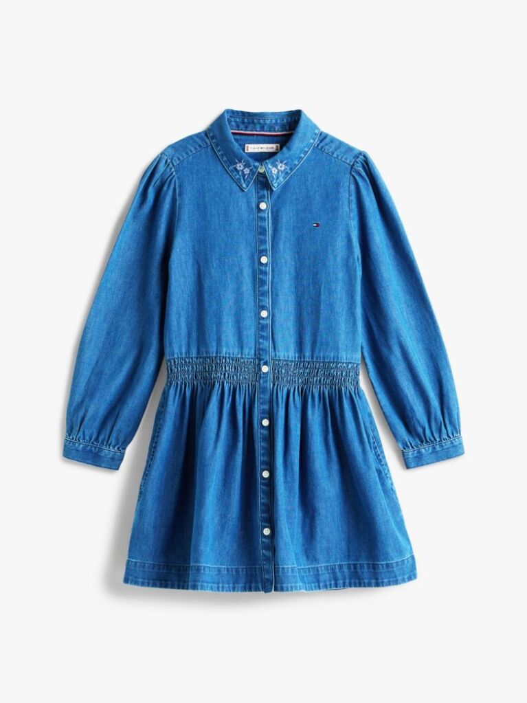 Denim Rochie Denim Cu Maneca Lunga Si Broderie Florala  Fete