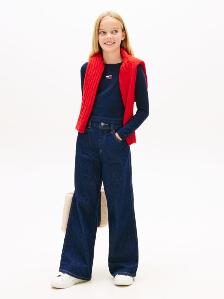 Blue Tricou Slim Cu Guler Rotund Si Logo Metalic  Fete