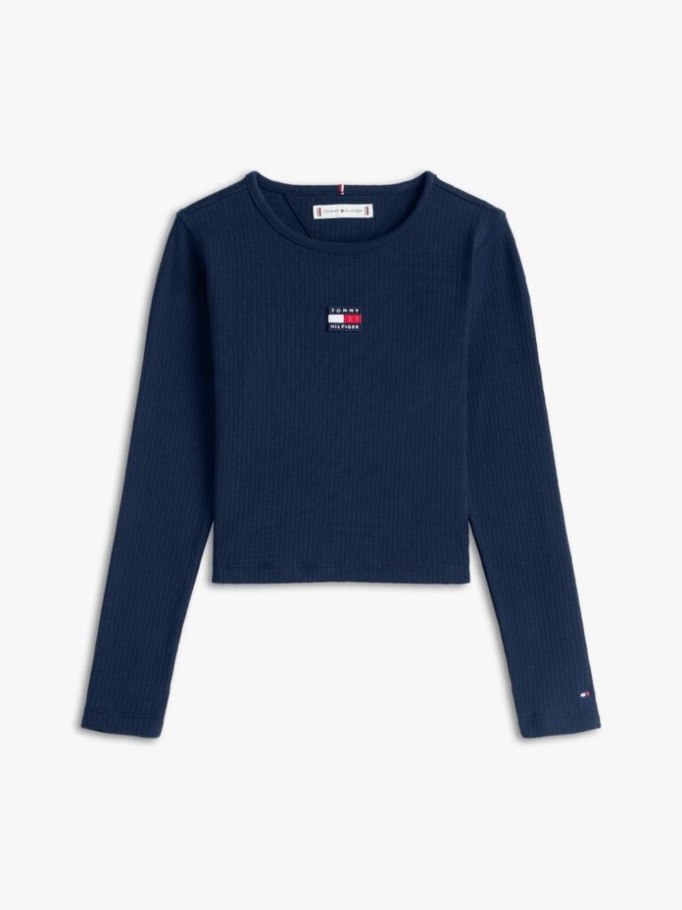 Blue Tricou Slim Cu Guler Rotund Si Logo Metalic  Fete
