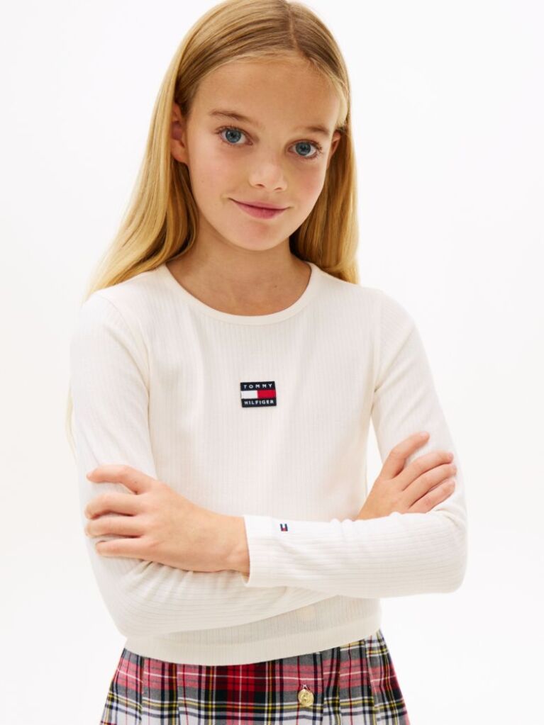 Alb Tricou Slim Cu Guler Rotund Si Logo Metalic  Fete