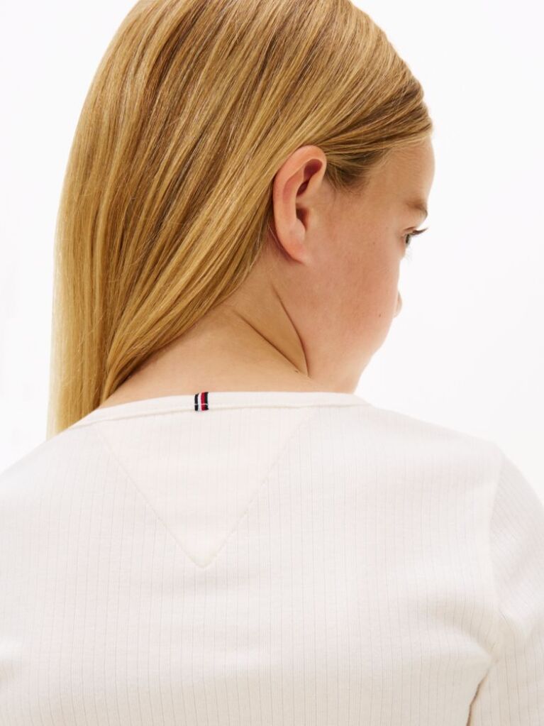 Alb Tricou Slim Cu Guler Rotund Si Logo Metalic  Fete