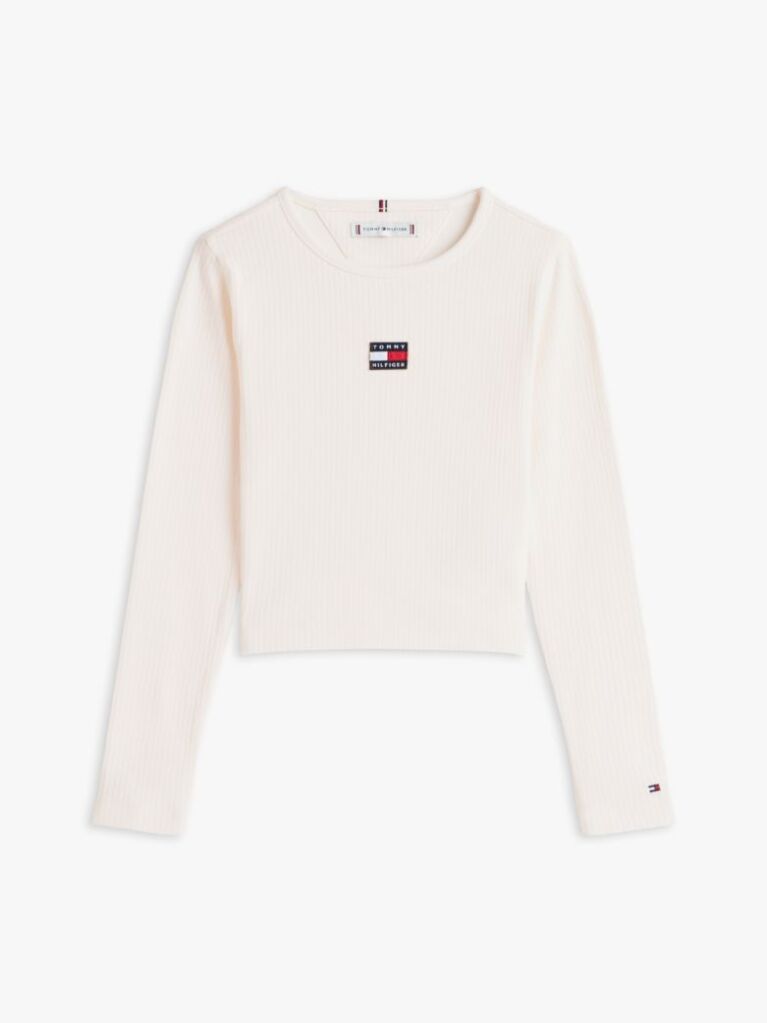 Alb Tricou Slim Cu Guler Rotund Si Logo Metalic  Fete