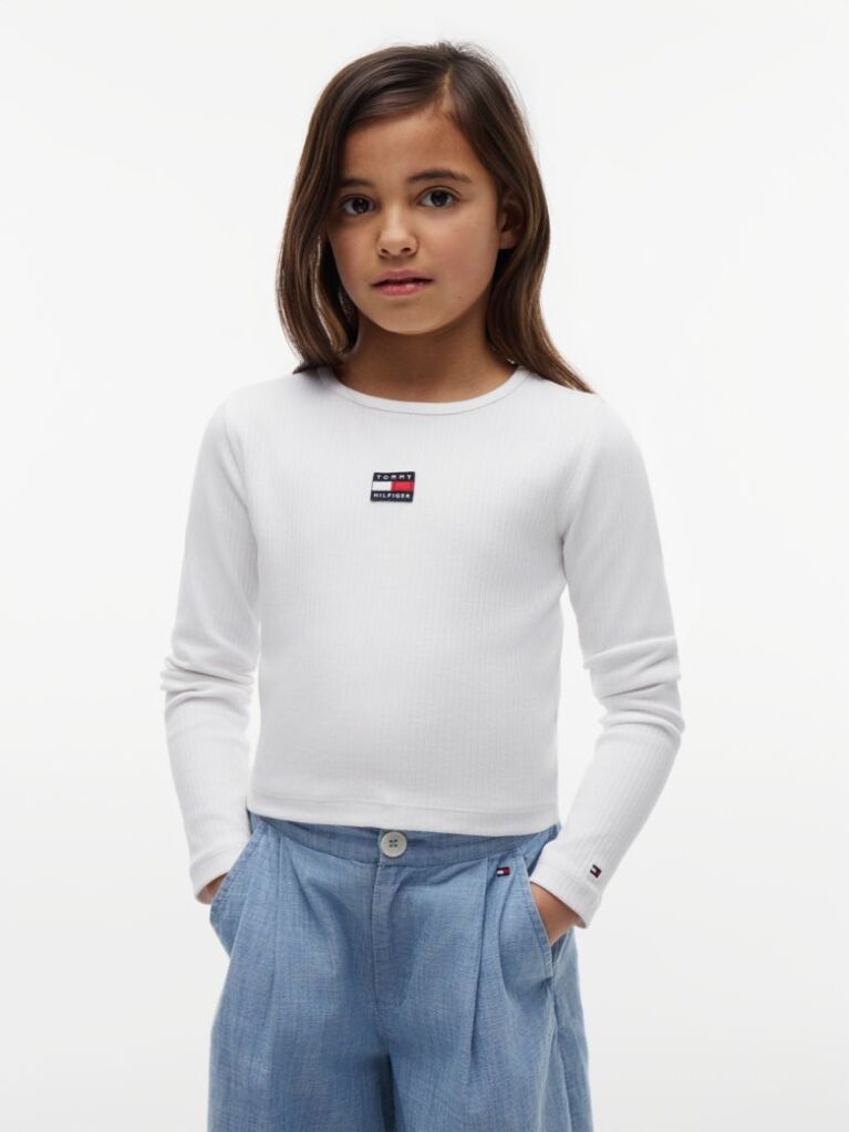 Alb Tricou Slim Cu Guler Rotund Si Logo Metalic  Fete