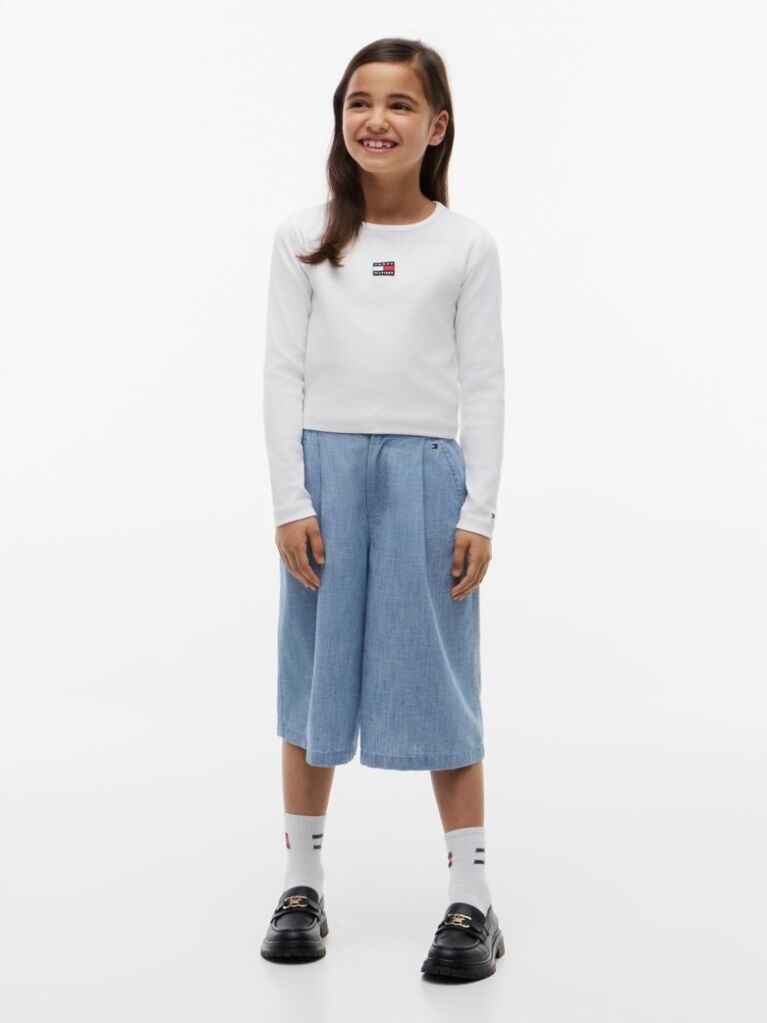 Alb Tricou Slim Cu Guler Rotund Si Logo Metalic  Fete