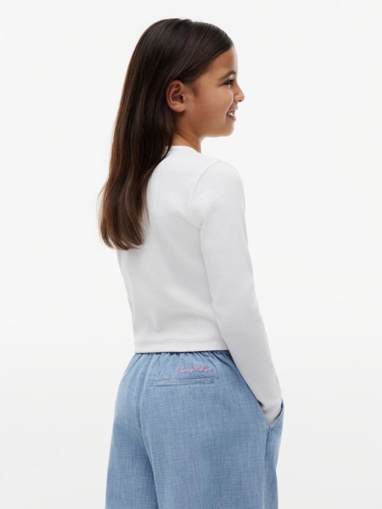 Alb Tricou Slim Cu Guler Rotund Si Logo Metalic  Fete