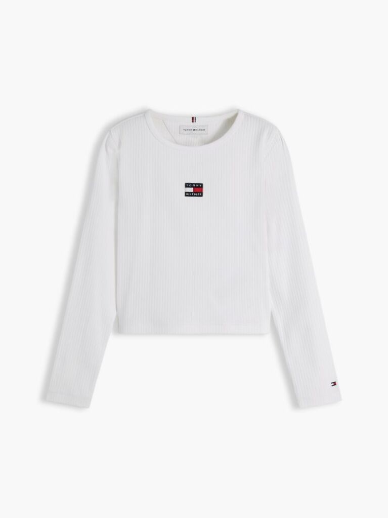 Alb Tricou Slim Cu Guler Rotund Si Logo Metalic  Fete