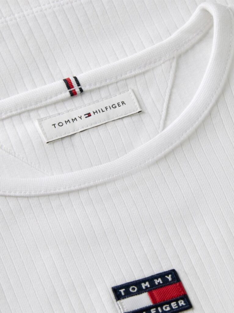 Alb Tricou Slim Cu Guler Rotund Si Logo Metalic  Fete